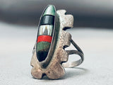 Detailed Vintage Native American Navajo Inlay Turquoise Sterling Silver Ring-Nativo Arts