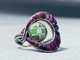 One Of The Most Unique Vintage Gaspiite Sterling Silver Inlay Ring