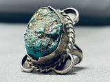 Very Early Nugget Form Cerrillos Turquoise Vintage Native American Navajo Sterling Silver Ring-Nativo Arts