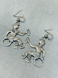 Outstanding Vintage Native American Navajo Sterling Silver Hoop Dancer Earrings-Nativo Arts