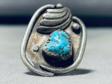 Amazing Vintage Native American Navajo Spiderweb Turquoise Sterling Silver Ring-Nativo Arts