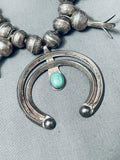 Early 1900's Vintage Native American Navajo Hand Tooled Coin Silver Squash Blossom Necklace