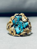 Heavy 14k Gold Vintage Native American Navajo Morenci Turquoise Ring-Nativo Arts