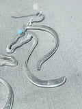 Marvelous Native American Navajo Signed Sleeping Beauty Turquoise Sterling Silver Horse Earrings-Nativo Arts