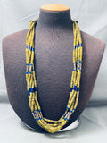 One Of The Best Ever Vintage Native American Navajo Serpentine Lapis Sterling Silver Necklace