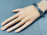 Extremely Intricate Hand-carved Vintage Native American Hopi Sterling Silver Bracelet