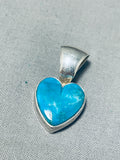 Adorable Vintage Native American Navajo Blue Gem Turquoise Sterling Silver Heart Pendant-Nativo Arts
