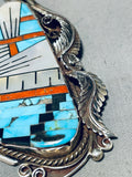 One Of Most Intricate Vintage Native American Navajo Inlay Turquoise Sterling Silver Necklace-Nativo Arts