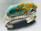 Protruding Turquoise!! Vintage Native American Navajo Sterling Silver Bracelet Old-Nativo Arts