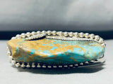 Protruding Turquoise!! Vintage Native American Navajo Sterling Silver Bracelet Old-Nativo Arts