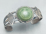 Early 1900's Vintage Native American Navajo Green Stone Sterling Silver Bracelet-Nativo Arts