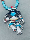 Huge Kachina Dancer Native American Zuni Turquoise Inlay Sterling Silver Necklace-Nativo Arts