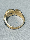 Important Vintage Native American Navajo Signed Zia Symbol Inlaid 14k Gold Ring