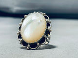 Opulent Vintage Native American Navajo Mother Of Pearl Sterling Silver Ring-Nativo Arts