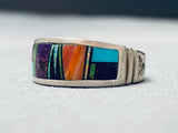 Very Intricate Vintage Native American Navajo Inlay Sterling Silver Ring-Nativo Arts