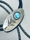 Traditional Vintage Native American Navajo Blue Diamond Turquoise Sterling Silver Bolo Tie-Nativo Arts