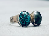 Stunning Spiderweb Turquoise Vintage Native American Navajo Sterling Silver Ring Old-Nativo Arts