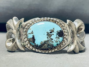 Striking Vintage Native American Navajo Godber Turquoise Sterling Silver Bracelet-Nativo Arts