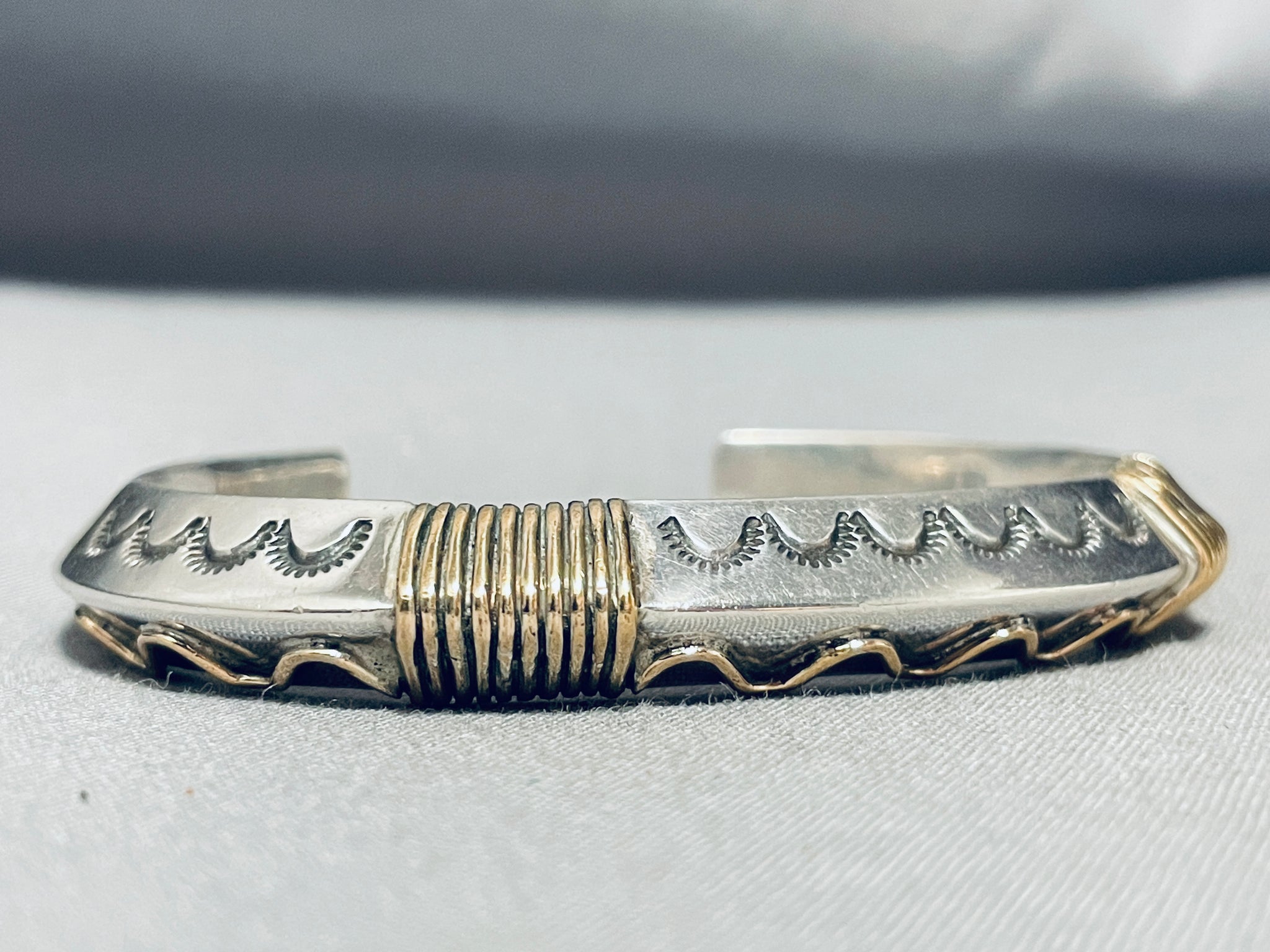 Heavy Hand Tooled Gold And Sterling Silver Vintage Native American