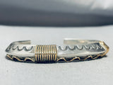 Heavy Hand Tooled Gold And Sterling Silver Vintage Native American Navajo Bracelet-Nativo Arts