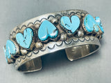 Gasp! Most Unique Native American Navajo Turquoise Heart Sterling Silver Bracelet-Nativo Arts