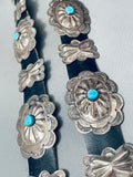 Hand Tooled Benny Yazzie Vintage Native American Navajo Sterling Silver Turquoise Concho Belt-Nativo Arts