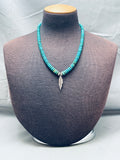 Stunning Vintage Native American Navajo Disc Turquoise Sterling Silver Feather Necklace-Nativo Arts