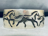 Captivating Signed Native American Navajo Sterling Silver Handcarved 3 Horses Bracelet-Nativo Arts