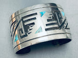 One Of The Best Vintage Native American Navajo Goemtric Sterling Silver Turquoise Bracelet-Nativo Arts