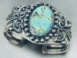 Highly Detailed Vintage Native American Navajo #8 Turquoise Sterling Silver Bracelet Cuff-Nativo Arts