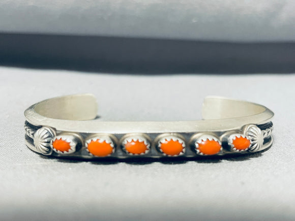 Beautiful Vintage Native American Zuni Coral Sterling Silver Signed Bracelet-Nativo Arts