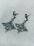 Detailed Vintage Native American Navajo Cerillos Turquoise Sterling Silver Earrings-Nativo Arts