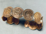 Priceless Native American Navajo Signed 8 Turquoise Indian Head Copper Pennies Bracelet-Nativo Arts