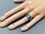 Very Old Vintage Native American Navajo Turquoise Inlay Sterling Silver Ring Sz 7-Nativo Arts
