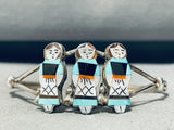 Three Sisters! Vintage Native American Zuni Turquoise Inlay Sterling Silver Bracelet-Nativo Arts