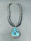 Fabulous Vintage Native American Navajo Pilot Mountain Turquoise Sterling Silver Necklace-Nativo Arts