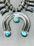 Early Century Vintage Native American Navajo Turquoise Sterling Silver Squash Blssom Necklace-Nativo Arts