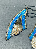 Native American The Most Unique Vintage Opal Inlay Sterling Silver Gold Earrings-Nativo Arts