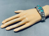 Rare Beauty Signed Native American Navajo 3 Carico Lake Turquoise Sterling Silver Stars Bracelet-Nativo Arts