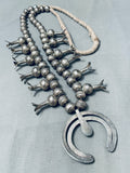 Early 1900's Vintage Native American Navajo Hand Tooled Coin Silver Squash Blossom Necklace