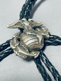 Usmc Marines Vintage Native American Navajo Sterling Silver Bolo Tie Rare!-Nativo Arts