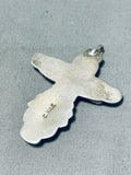 Signed Vintage Native American Zuni Blue Gem Turquoise Sterling Silver Cross Pendant-Nativo Arts