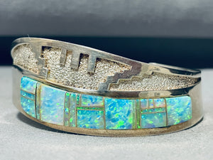 6.5 Inch Wrist Vintage Native American Navajo Opal Sterling Silver Inlay Bracelet-Nativo Arts