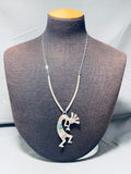 Amazing Native American Navajo Signed Royston Turquoise Silver Kokopelli Necklace-Nativo Arts