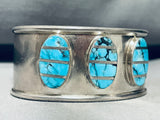 One Of Most Rare Vintage Native American Navajo Blue Diamond Turquoise Sterling Silver Bracelet-Nativo Arts