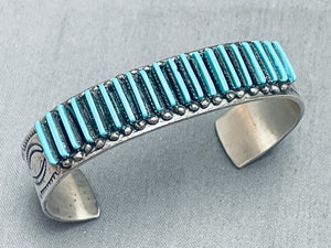 Rare Long Needle Turquoise Vintage Native American Zuni Sterling