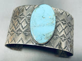 Detailed Hand Stamped!! Wide Vintage Native American Navajo Turquoise Sterling Silver Bracelet-Nativo Arts