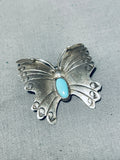 Whimsical Vintage Native American Navajo Blue Gem Turquoise Sterling Silver Butterfly Pin-Nativo Arts