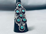 Towering Vintage Native American Navajo Turquoise Teardrop Sterling Silver Ring Old-Nativo Arts