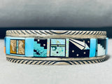 7 Inch Wrist Native American Navajo Inlay Turquoise Jet Lapis Cosmic Sterling Silver Bracelet-Nativo Arts